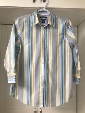 Chaps Women’s 💯 % Cotton Button Down 3/4 Sleeve Striped Non Iron US S